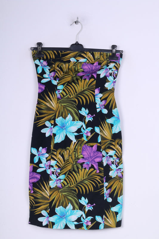 River Island Womens 10 S Dress Tube Mini Flower Print Black Cotton Bodycon Summer