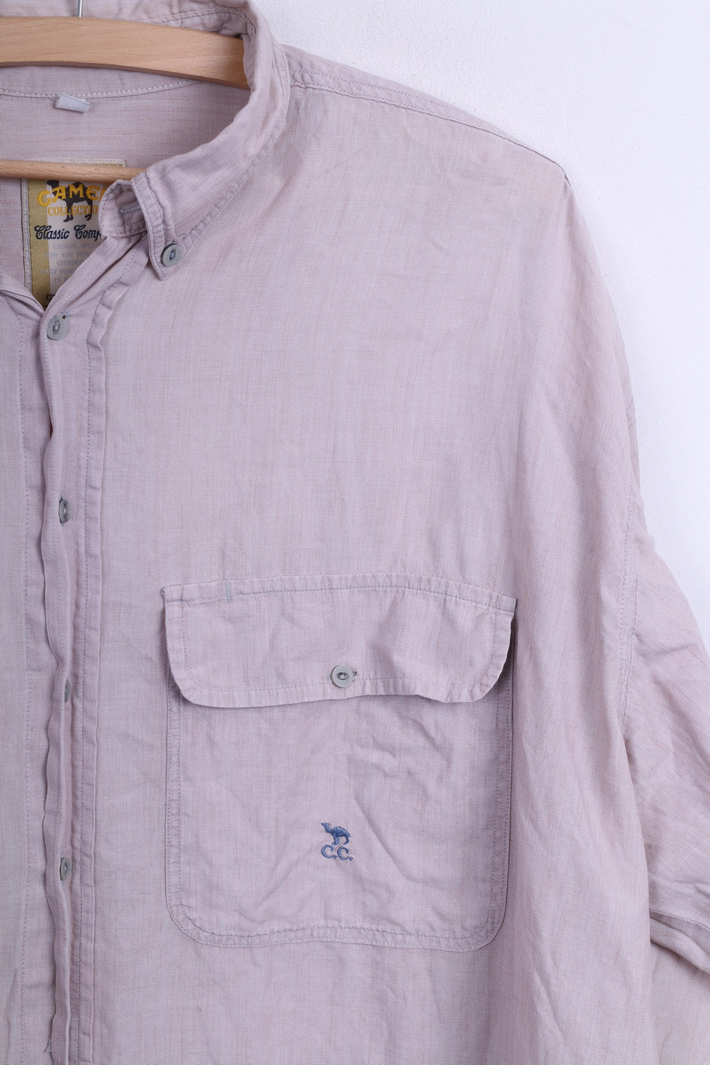 CAMEL Collection Chemise décontractée XL pour homme Beige Col boutonné vintage