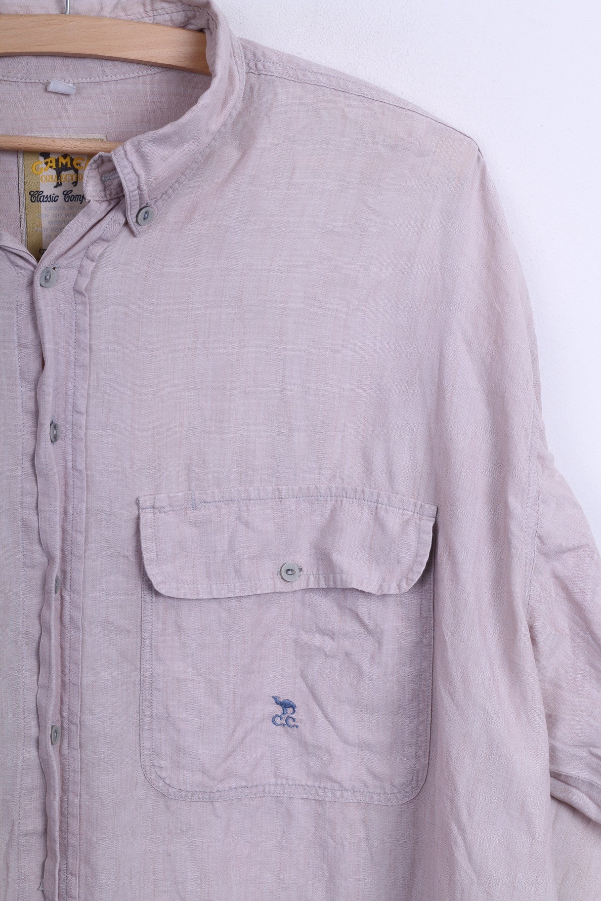 CAMEL Collection Chemise décontractée XL pour homme Beige Col boutonné vintage