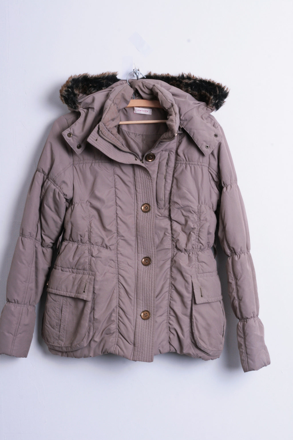 Orsay Womens 40 L Quilted Padded Jacket Parka Hood Brown Winter - RetrospectClothes