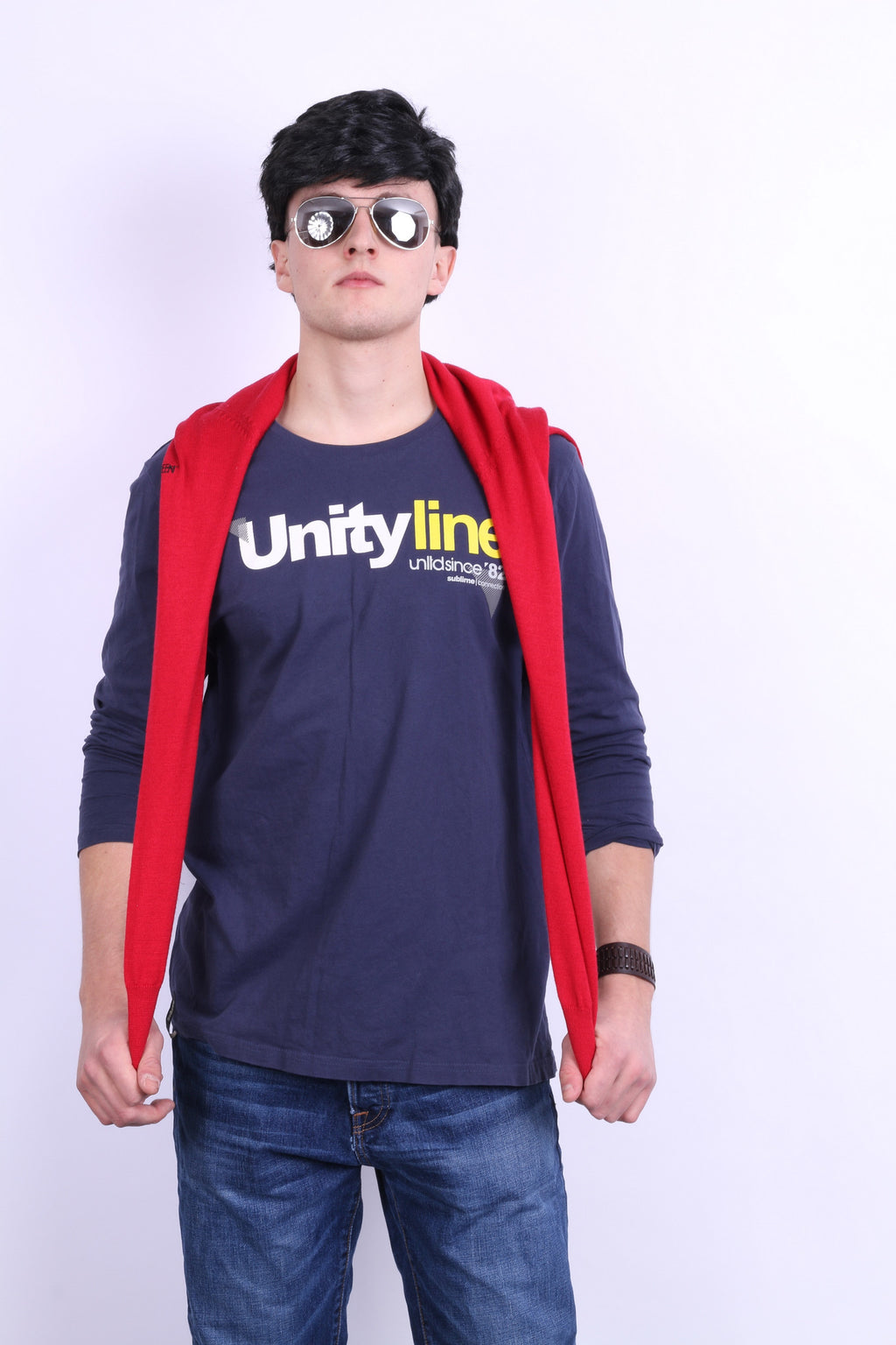 Reserved Mens XL Shirt Long Sleeve Crew Neck Unity Line Cotton - RetrospectClothes