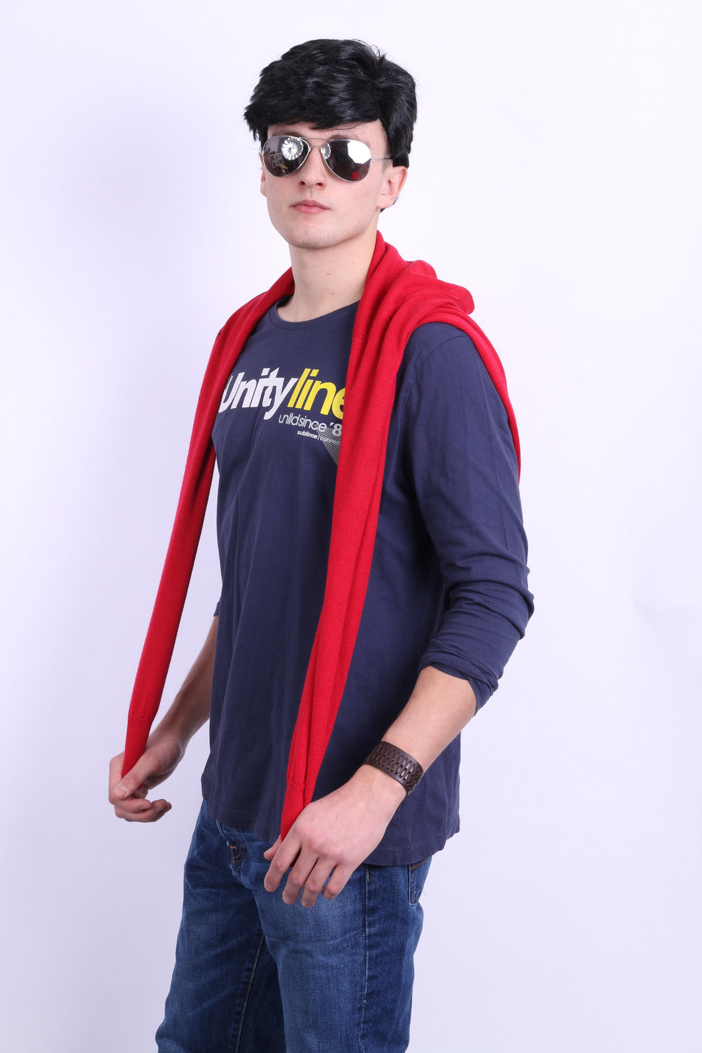 Reserved Mens XL Shirt Long Sleeve Crew Neck Unity Line Cotton - RetrospectClothes