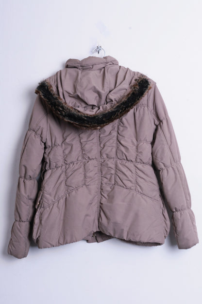 Orsay Womens 40 L Quilted Padded Jacket Parka Hood Brown Winter - RetrospectClothes