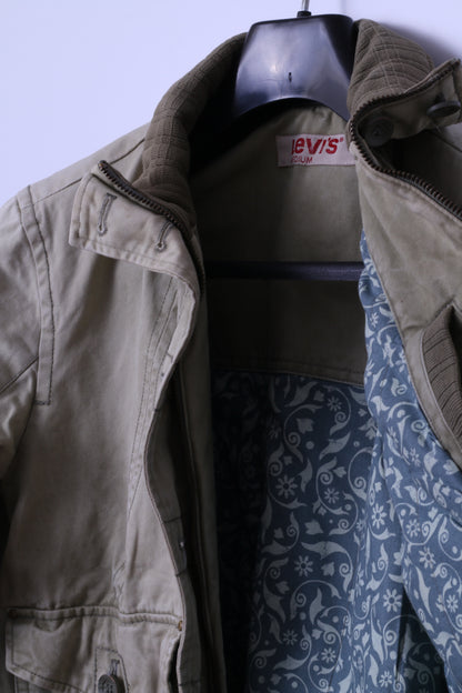 Levi's Womens M Jacket Bomber Kaki Cotton Paded Classic Full Zipper Top