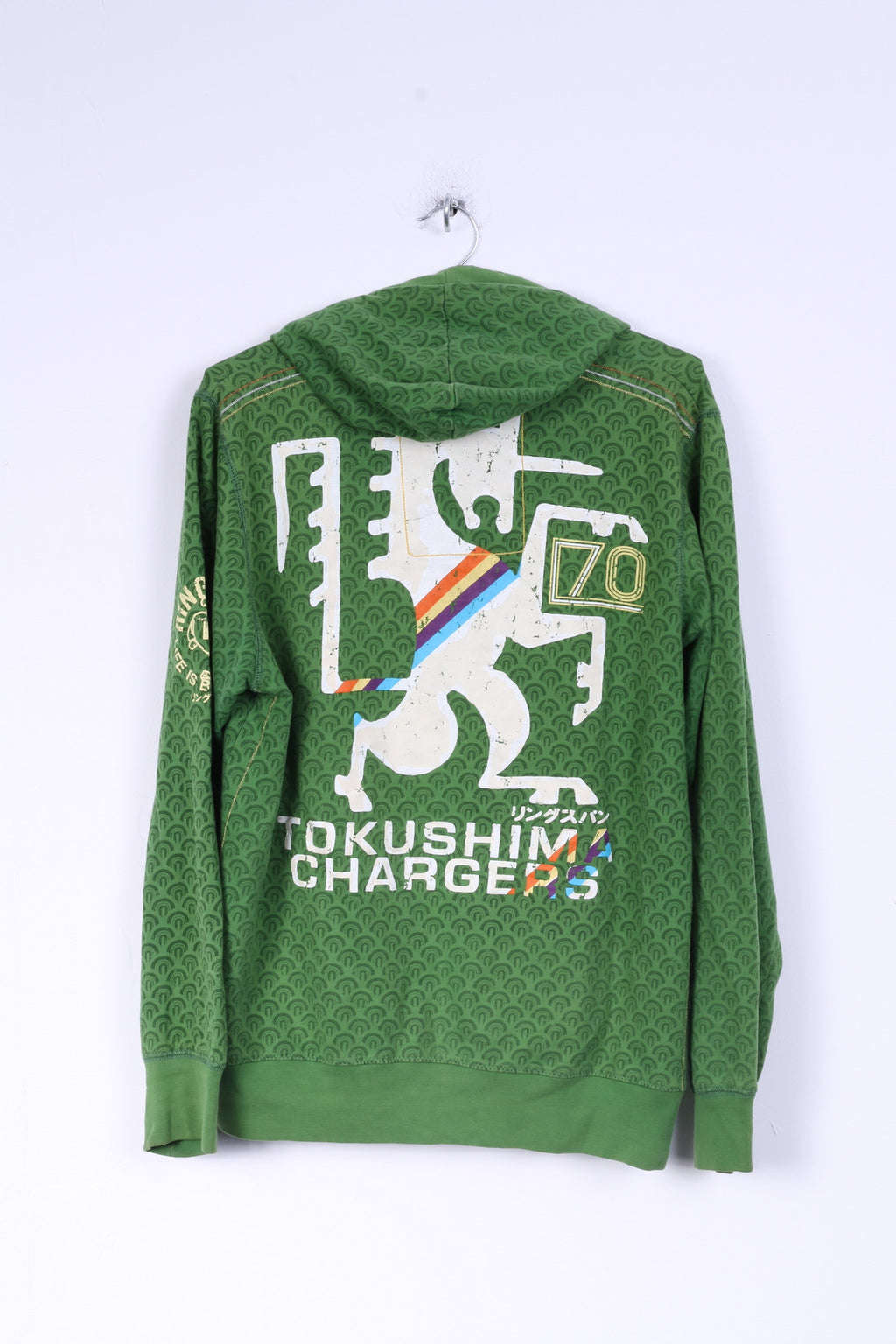 Felpa Ringspun da uomo M in cotone verde con cappuccio Tokushima Chargers