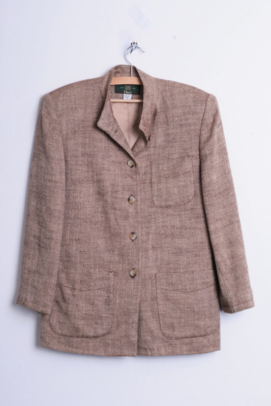 Orvis Womens 6 M Blazer Top Suit Brown Stand-Up Collar Single Breasted - RetrospectClothes