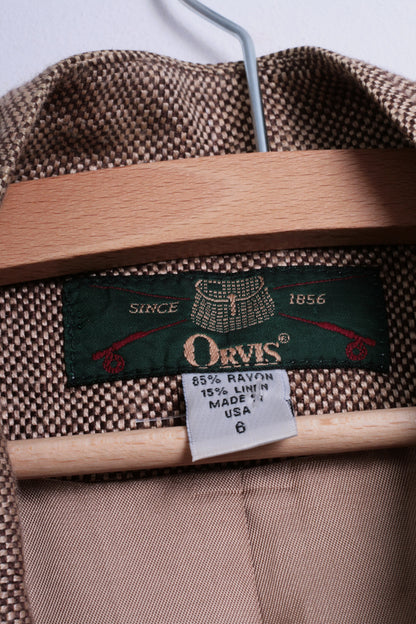 Orvis Womens 6 M Blazer Top Suit Brown Stand-Up Collar Single Breasted - RetrospectClothes