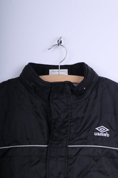 Umbro Boys XLB 164 Jacket Black Vintage Nylon Zip Up Hidden Hood Sport Top