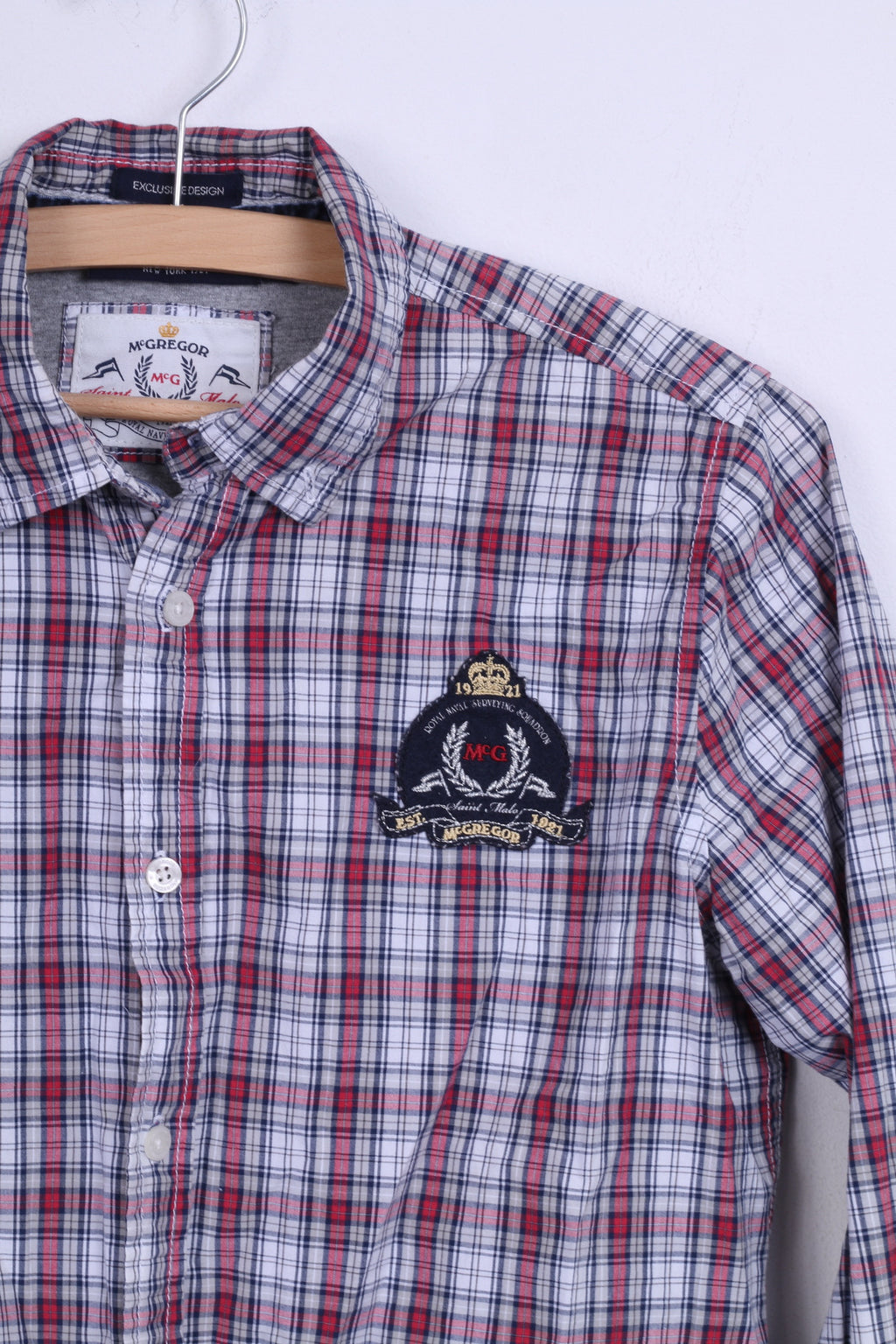 McGregor Boys 176 Camicia casual a quadri con colletto button down in cotone a maniche lunghe