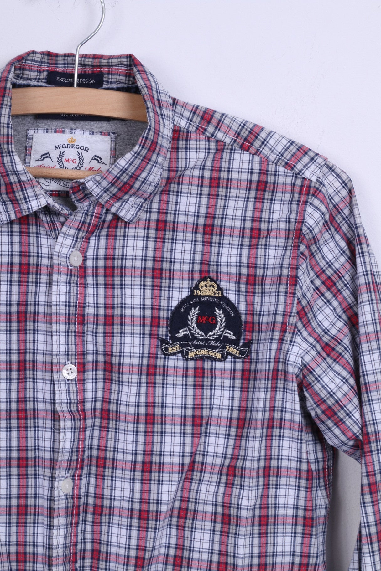 McGregor Boys 176 Camicia casual a quadri con colletto button down in cotone a maniche lunghe