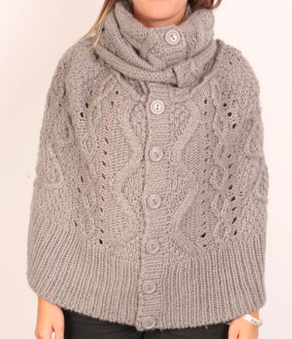 Vila Clothes Womens Jumper One size Grey Poncho Infinity Scarf Wool - RetrospectClothes