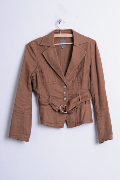 Marc Aurel Womens M Blazer Top Suit Brown Belt Cotton Single Breasted - RetrospectClothes