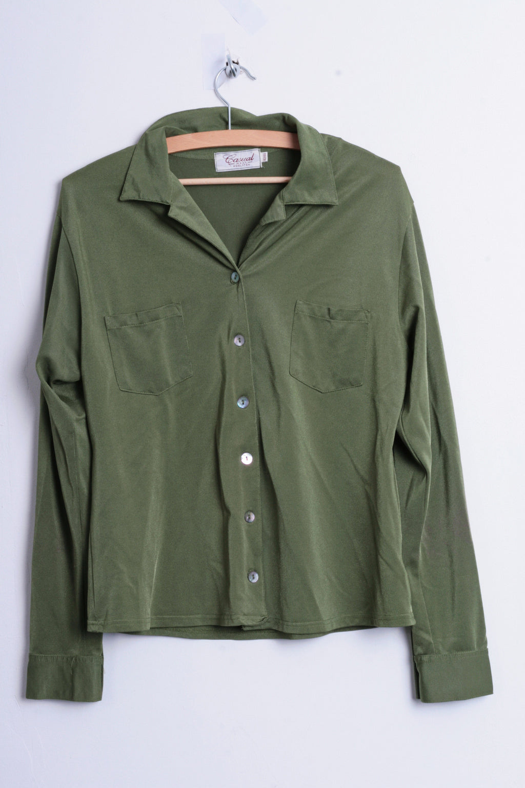 Casual Wear Adelsten Womens 42/44 M/L Nylon Blouse Blazer Green Slippery By The Touch - RetrospectClothes