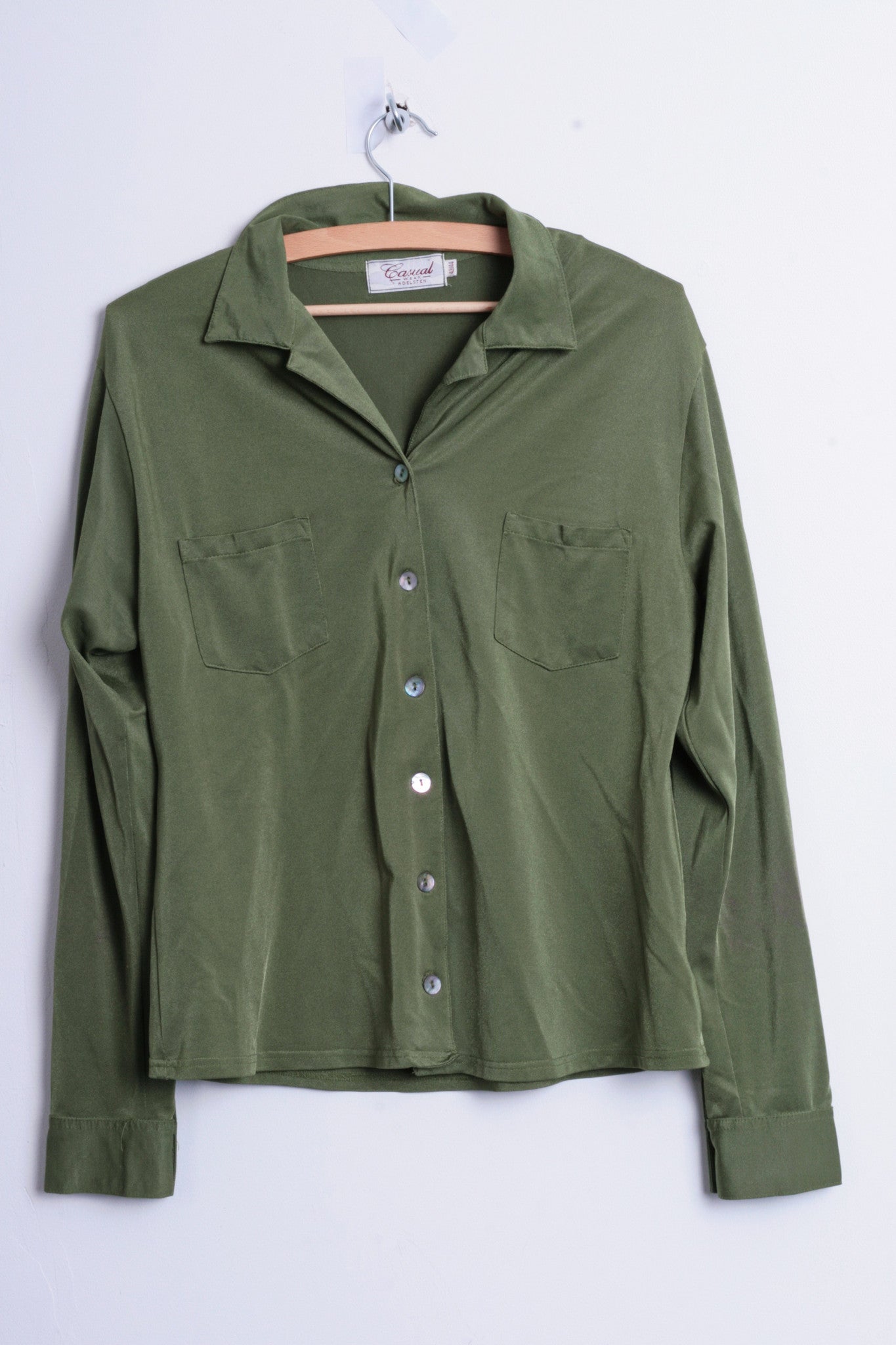 Casual Wear Adelsten Womens 42/44 M/L Nylon Blouse Blazer Green Slippery By The Touch - RetrospectClothes