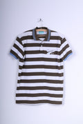 Bench Mens L Polo Shirt Brown White Striped Cotton Captain Short Sleeve