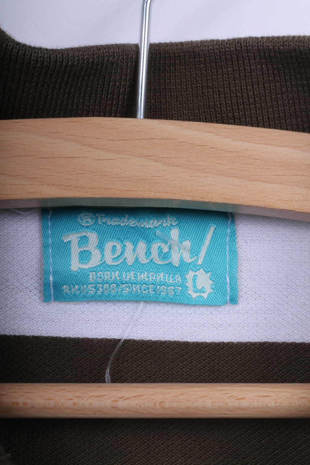 Bench Mens L Polo Shirt Brown White Striped Cotton Captain Short Sleeve