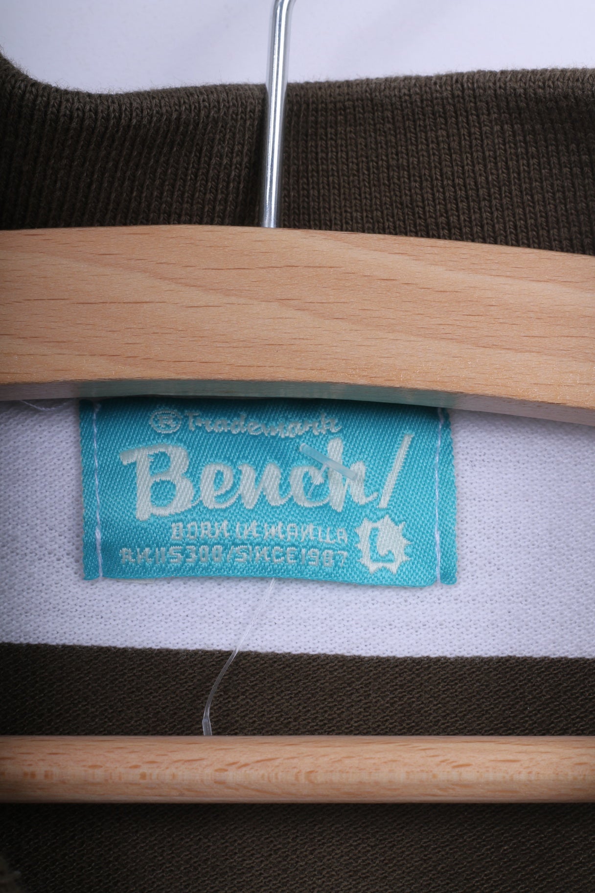 Bench Mens L Polo Shirt Brown White Striped Cotton Captain Short Sleeve