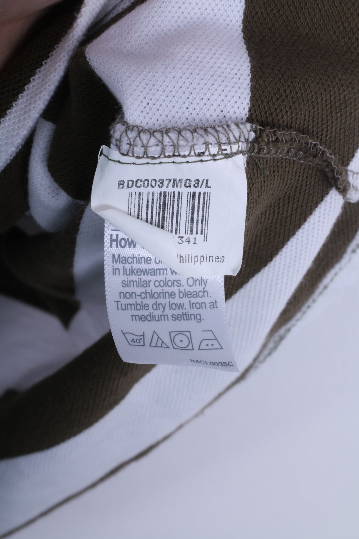 Bench Mens L Polo Shirt Brown White Striped Cotton Captain Short Sleeve