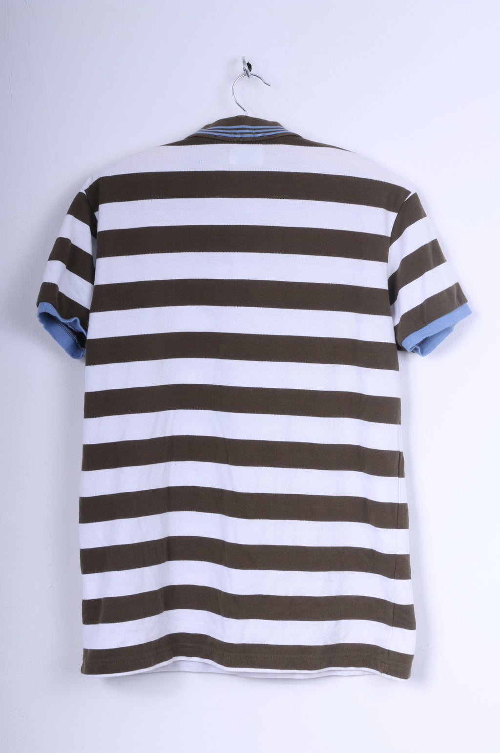 Bench Mens L Polo Shirt Brown White Striped Cotton Captain Short Sleeve