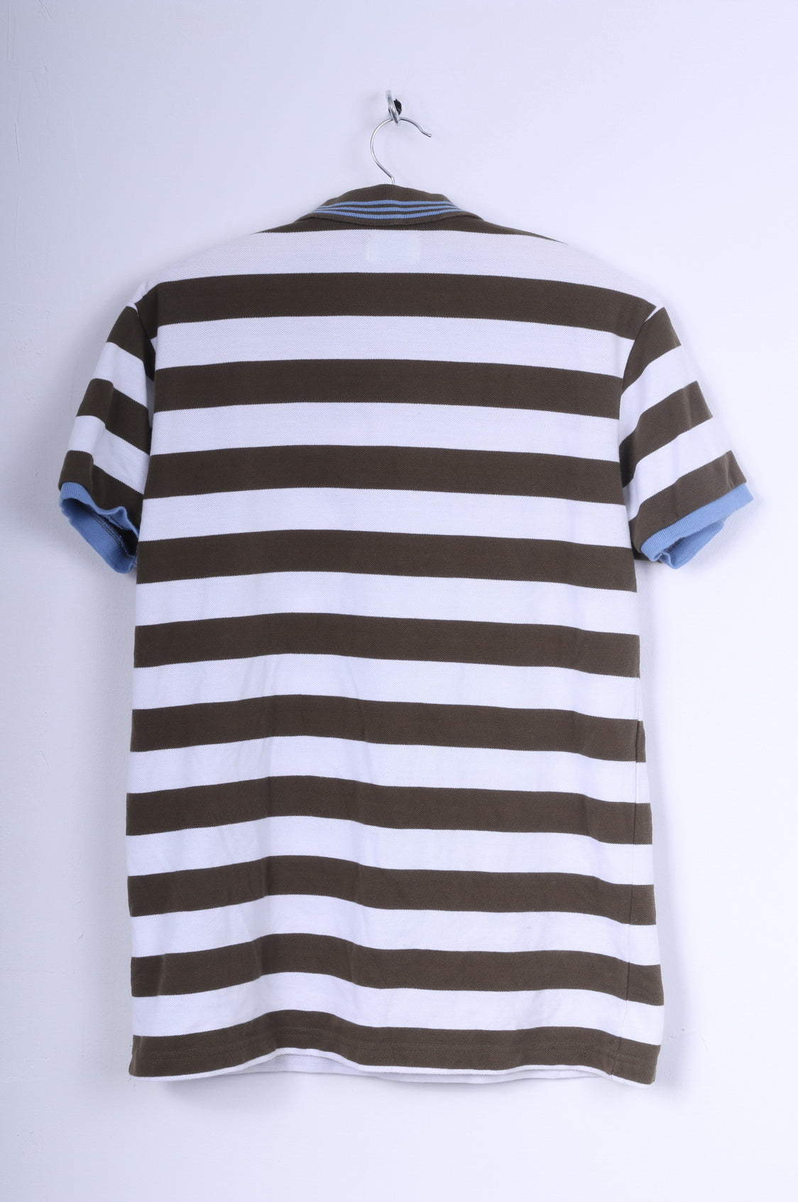 Bench Mens L Polo Shirt Brown White Striped Cotton Captain Short Sleeve