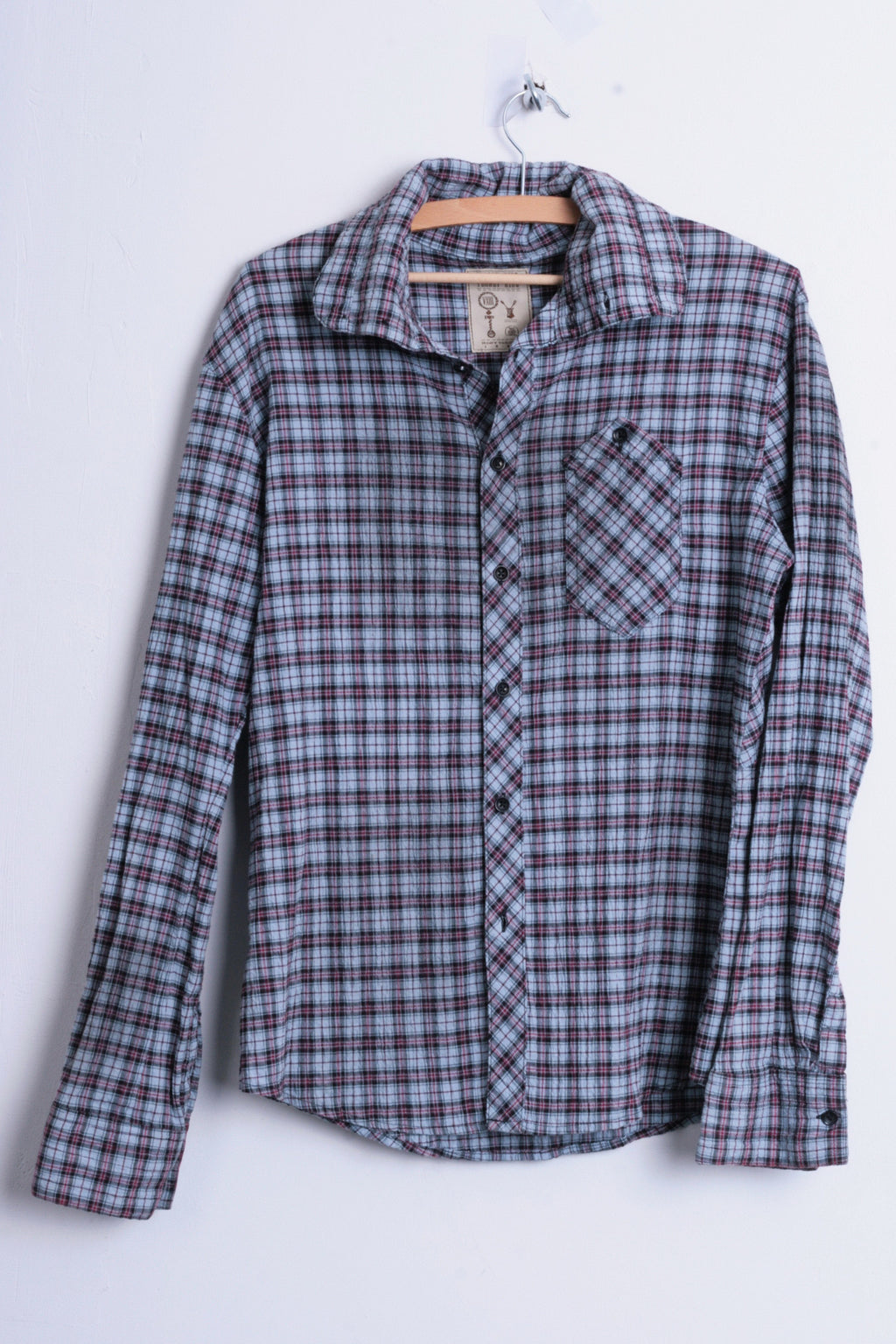 Pearly King Womens S Casual Shirt Check Blue Cotton Heavy Tailoring - RetrospectClothes