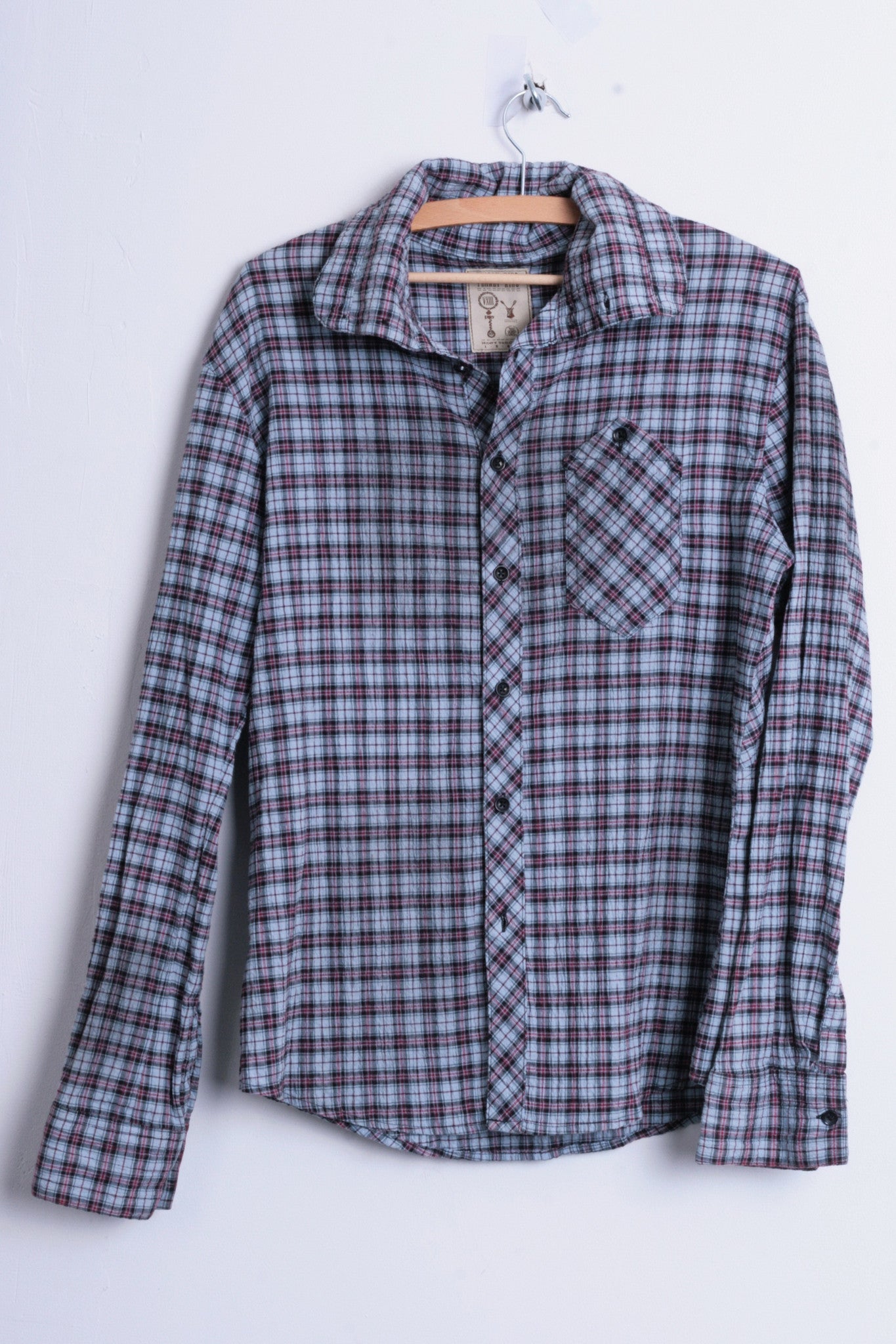 Pearly King Womens S Casual Shirt Check Blue Cotton Heavy Tailoring - RetrospectClothes