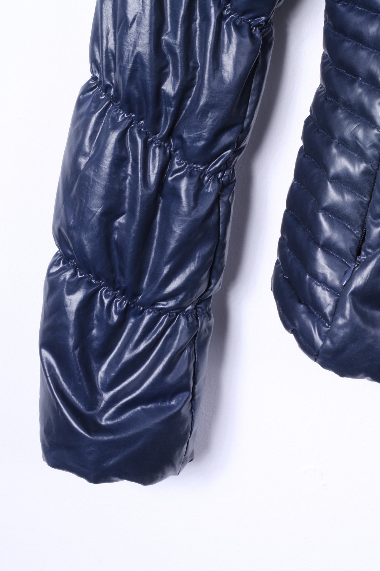 Fornarina Women M (S) Down Jacket Navy Padded Goose Warm Full Zipper Glam Top