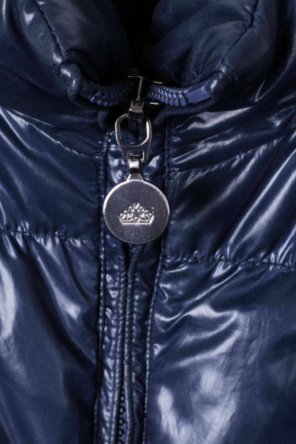 Fornarina Piumino da donna M (S) Blu scuro imbottito in oca calda con cerniera intera Top glamour