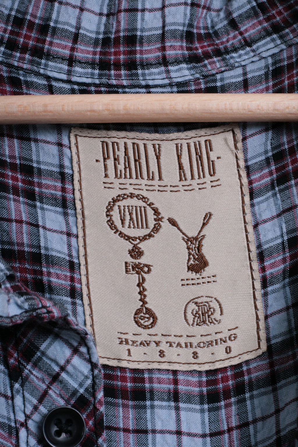 Pearly King Womens S Casual Shirt Check Blue Cotton Heavy Tailoring - RetrospectClothes