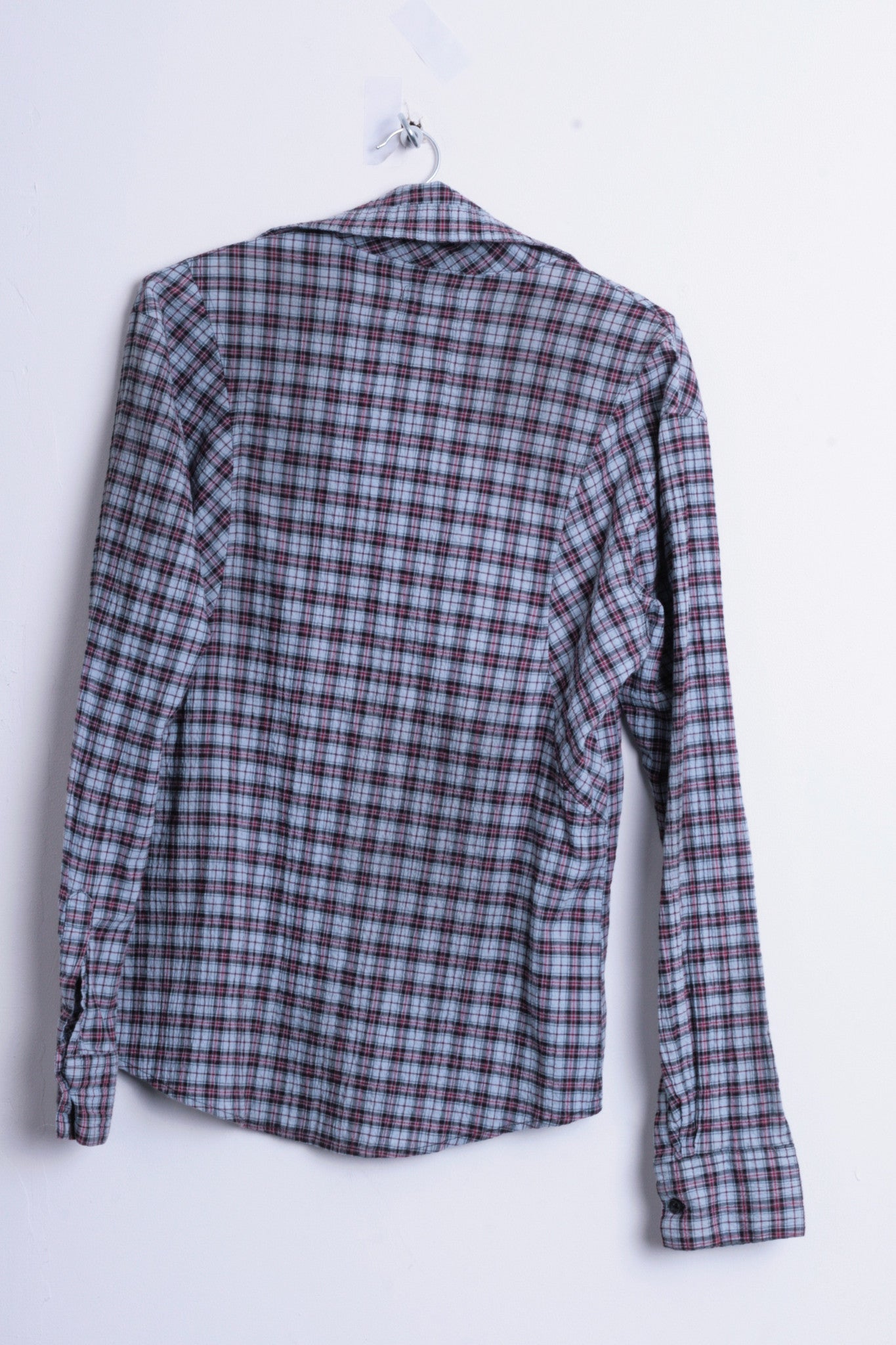 Pearly King Womens S Casual Shirt Check Blue Cotton Heavy Tailoring - RetrospectClothes