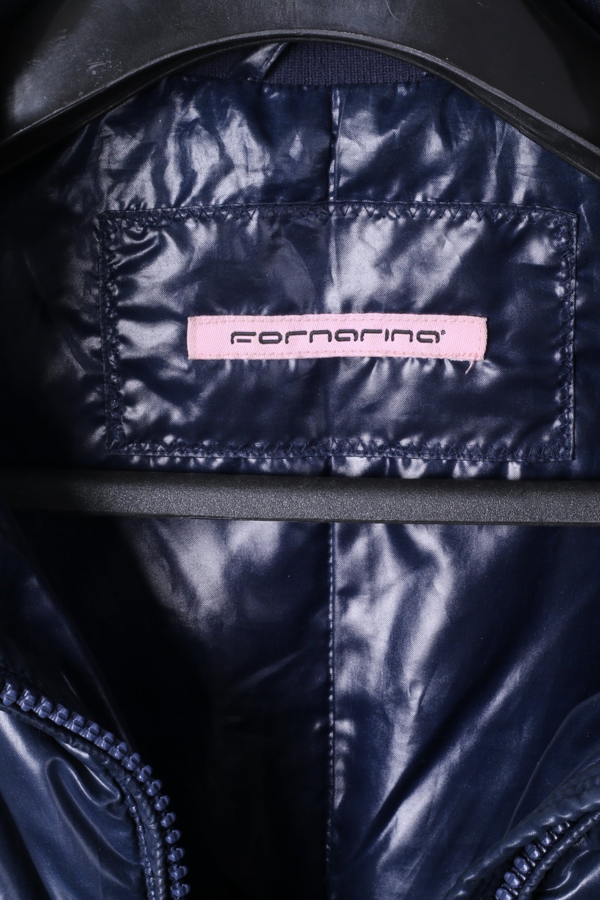 Fornarina Piumino da donna M (S) Blu scuro imbottito in oca calda con cerniera intera Top glamour