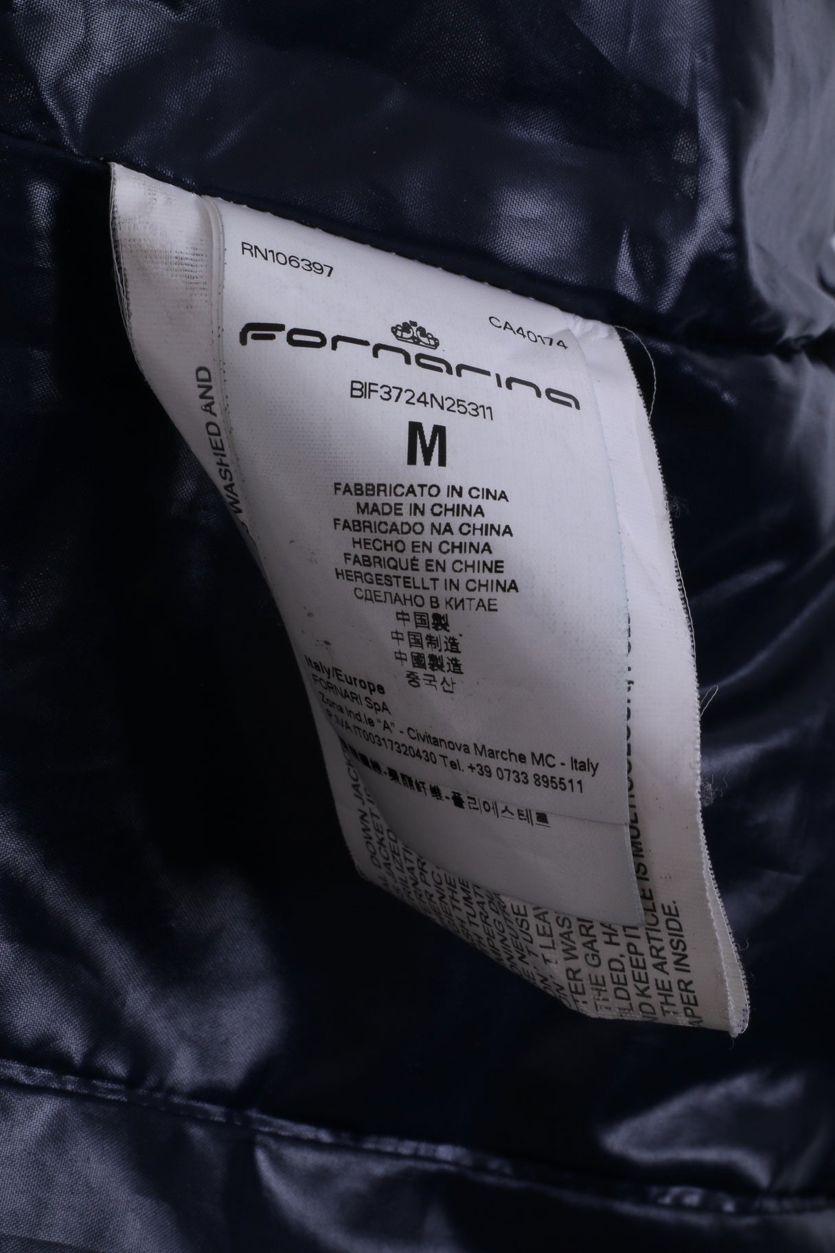 Fornarina Piumino da donna M (S) Blu scuro imbottito in oca calda con cerniera intera Top glamour