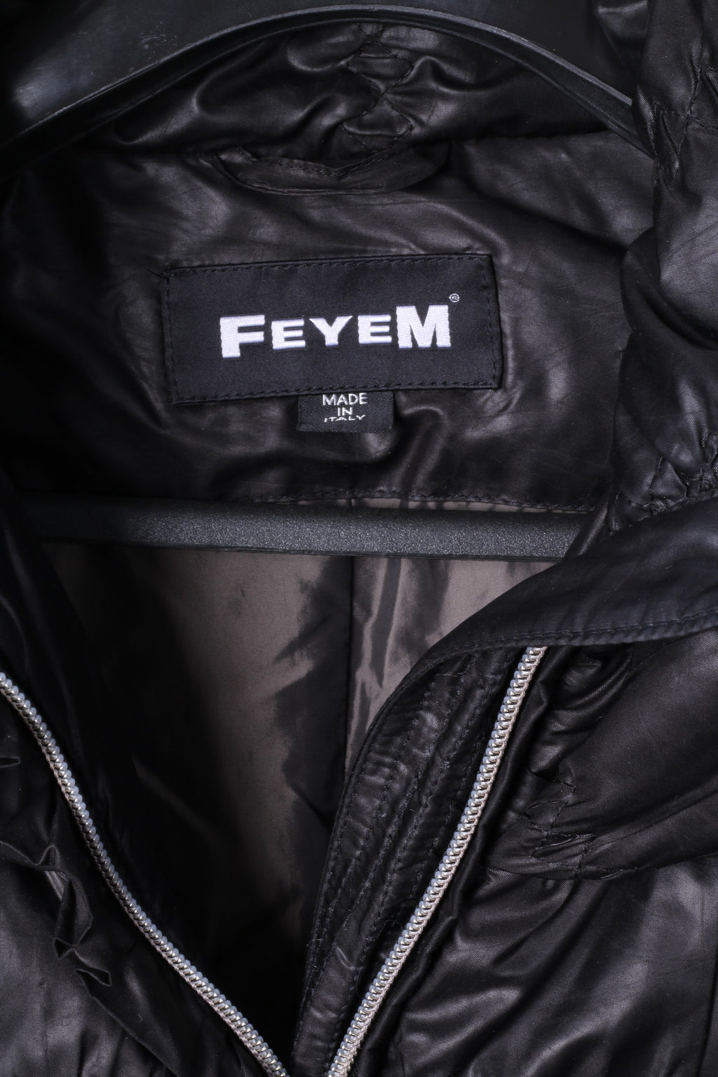 Piumino Feyem da donna M (S) nero lungo trapuntato con cerniera intera Made in Italy