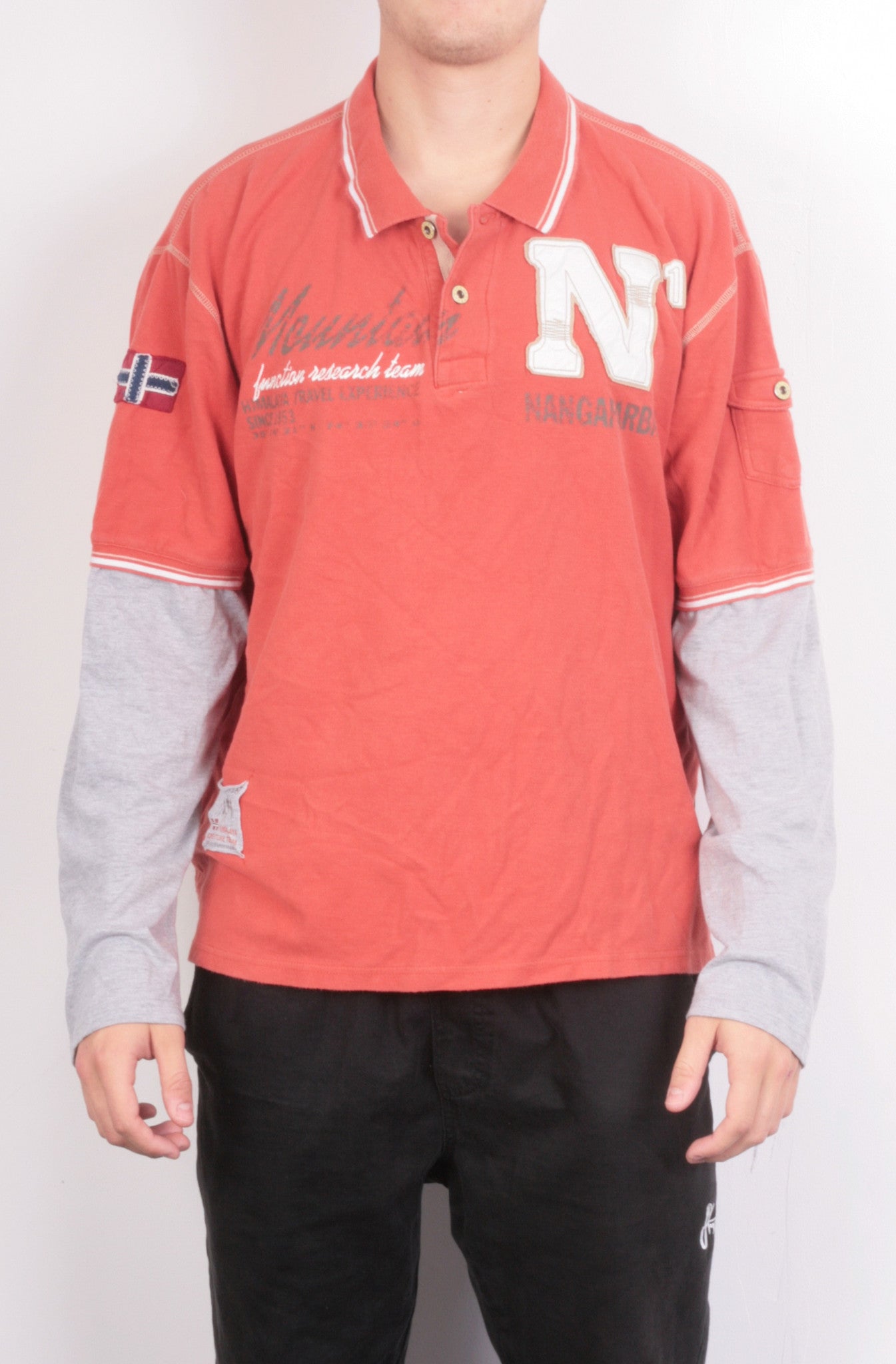 Nangaparbat Mens XXL Polo Shirt Orange Long Sleeve - RetrospectClothes