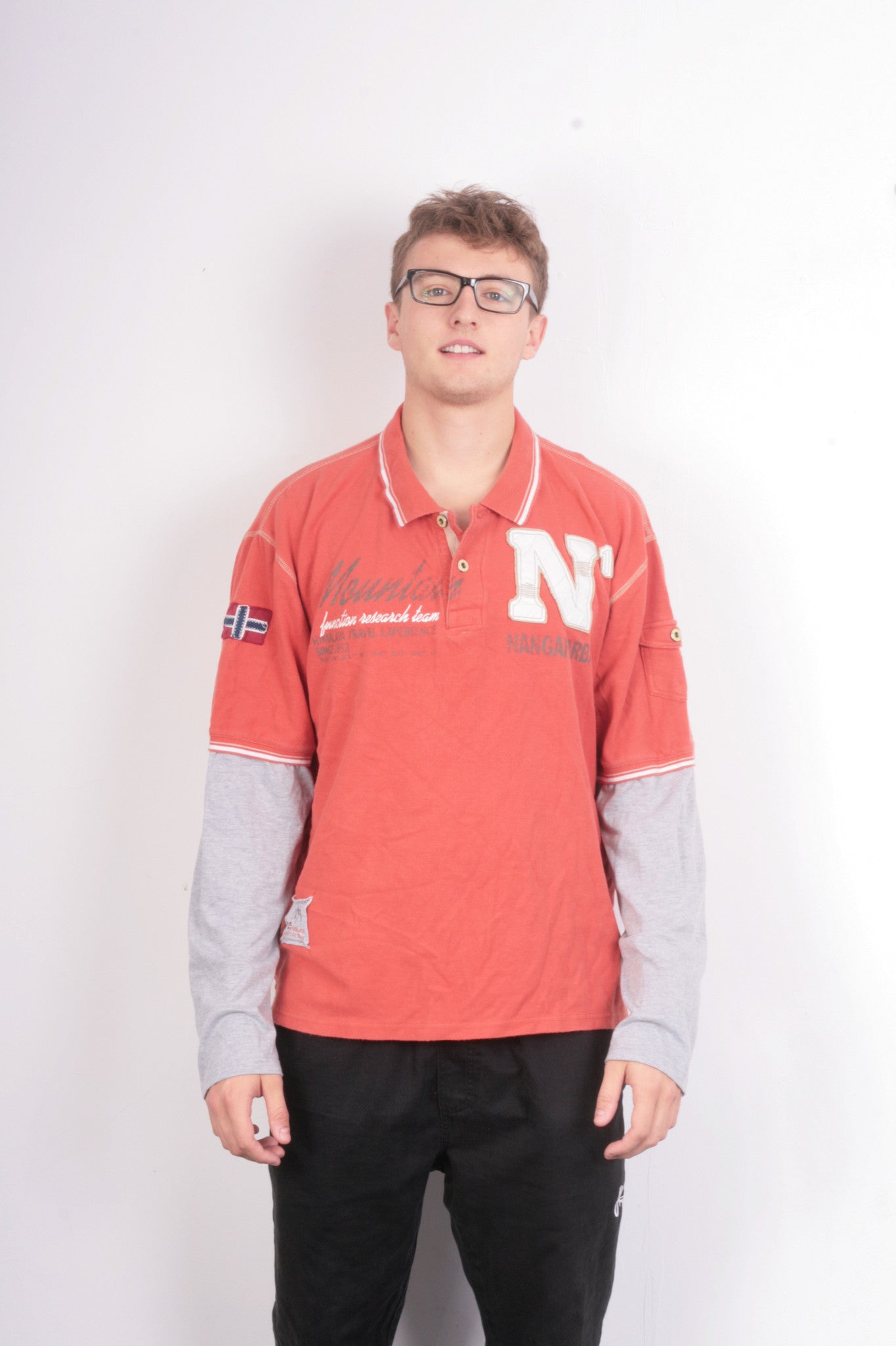 Nangaparbat Mens XXL Polo Shirt Orange Long Sleeve - RetrospectClothes