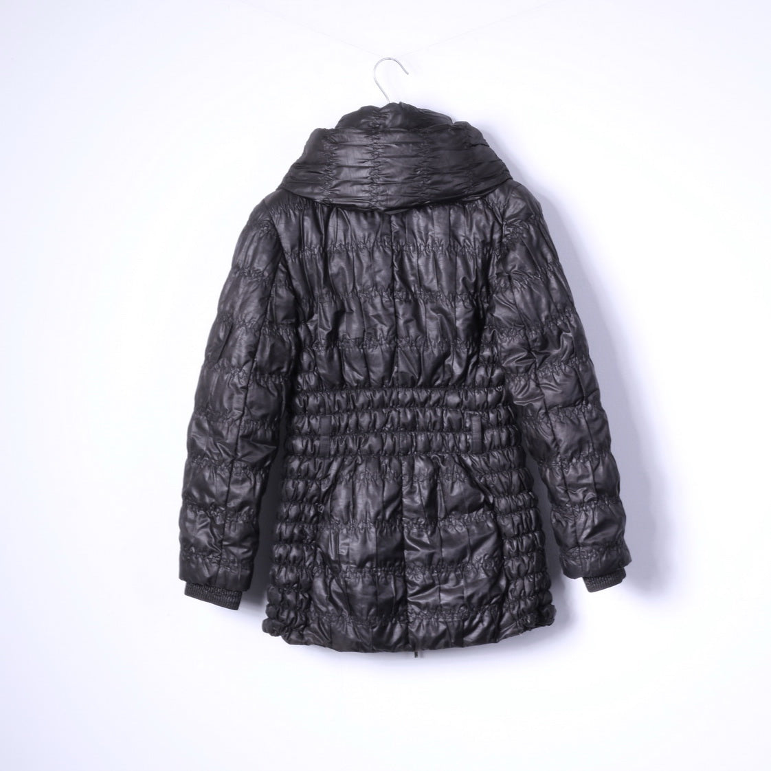 Piumino Feyem da donna M (S) nero lungo trapuntato con cerniera intera Made in Italy