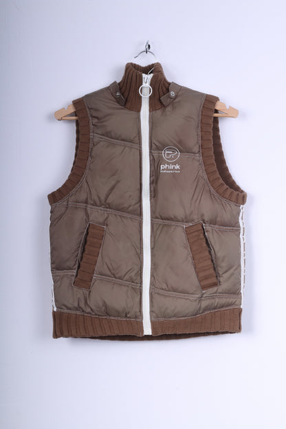Phink Industries Womens XL 176 (S) Bodywarmer Brown Nylon Zip Up Vest