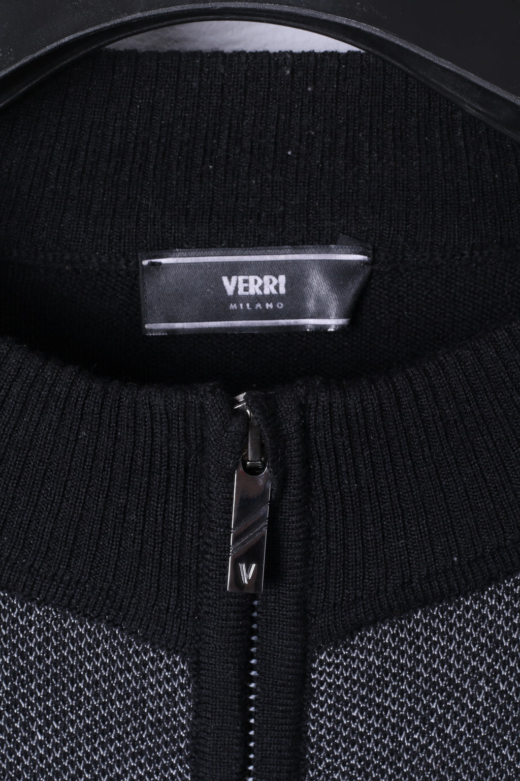 Verri Milano Mens 56 XL Jumper Black Wool Zip Neck Light Sweater Stretch Top