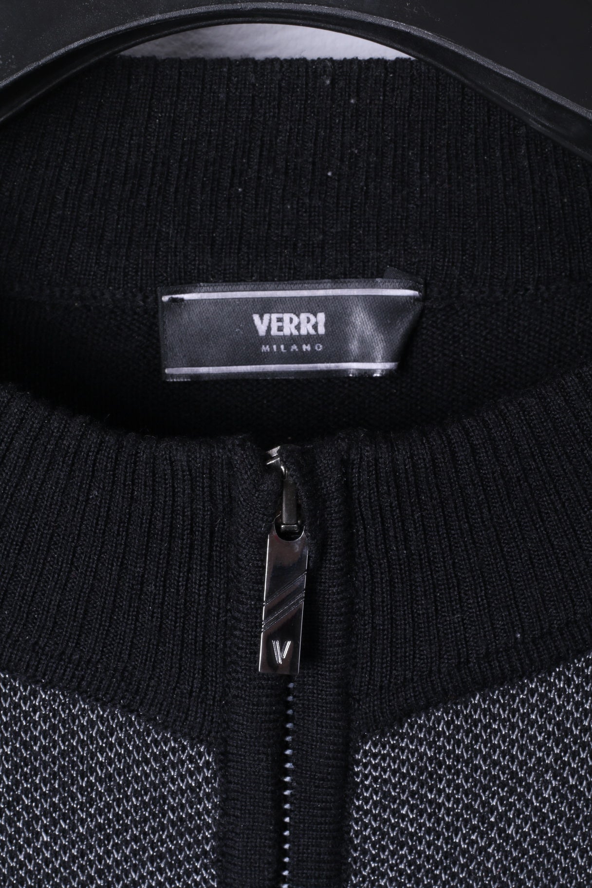 Verri Milano Mens 56 XL Jumper Black Wool Zip Neck Light Sweater Stretch Top