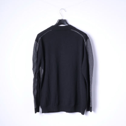 Verri Milano Mens 56 XL Jumper Black Wool Zip Neck Light Sweater Stretch Top