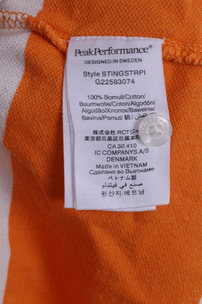 Peak Performance Mens S Polo Shirt Striped Orange Cotton Short Sleeve