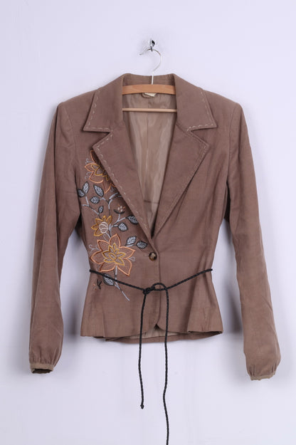 O By Isabell Kristensen Blazer da donna L (M) Top con fiori ricamati in velluto a coste beige