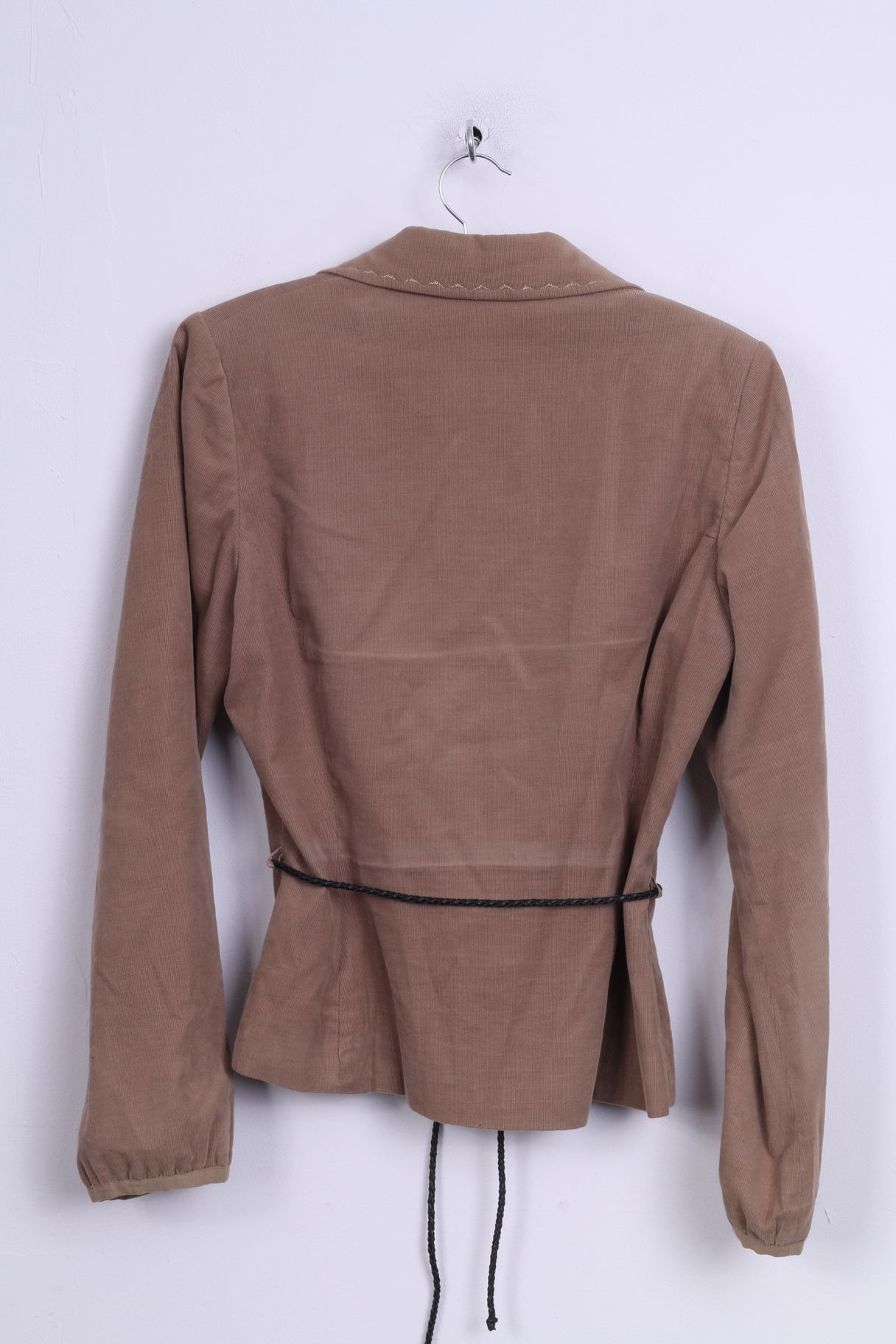 O By Isabell Kristensen Blazer da donna L (M) Top con fiori ricamati in velluto a coste beige