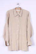 Strand Womens XL Casual Shirt Blouse Long Sleeve Retro Beige