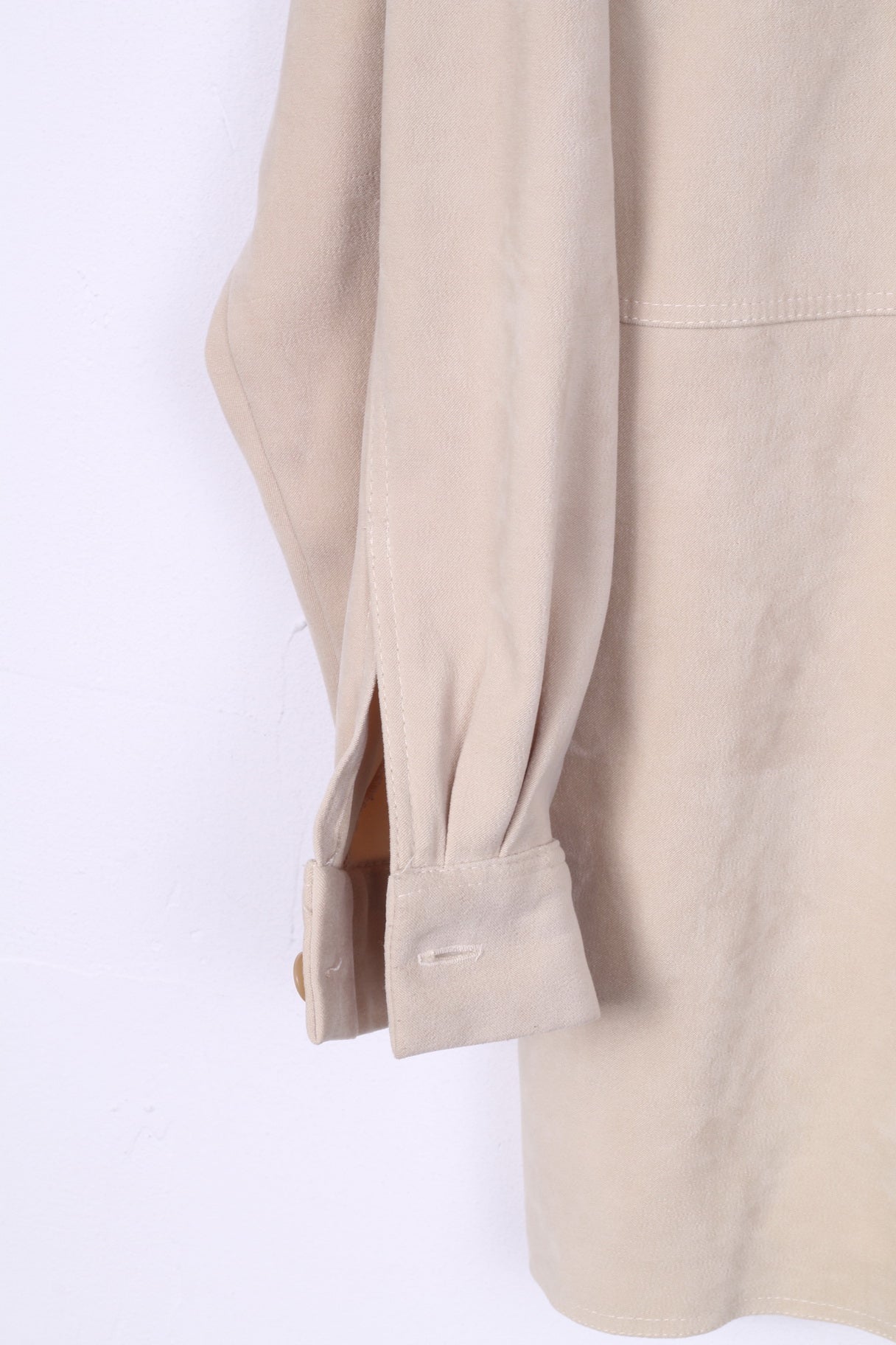 Strand Womens XL Casual Shirt Blouse Long Sleeve Retro Beige