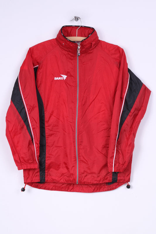 Giacca Jako Boys 152 Abbigliamento sportivo impermeabile in nylon leggero Cerniera completa Cappuccio nascosto rosso