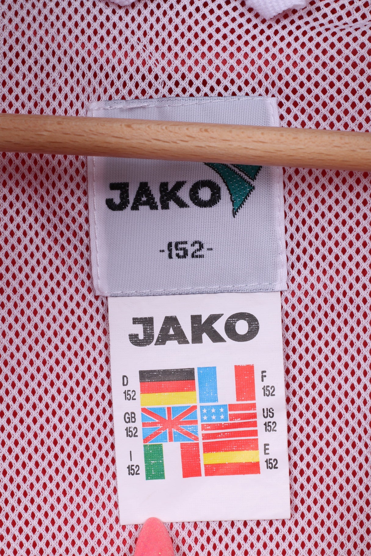 Jako Boys 152 Veste légère en nylon imperméable vêtements de sport fermeture éclair complète capuche cachée rouge