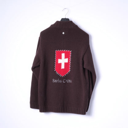 Strellson Swiss Cross Maglione XXL da uomo Cardigan con zip marrone Misto lana Made in Italy