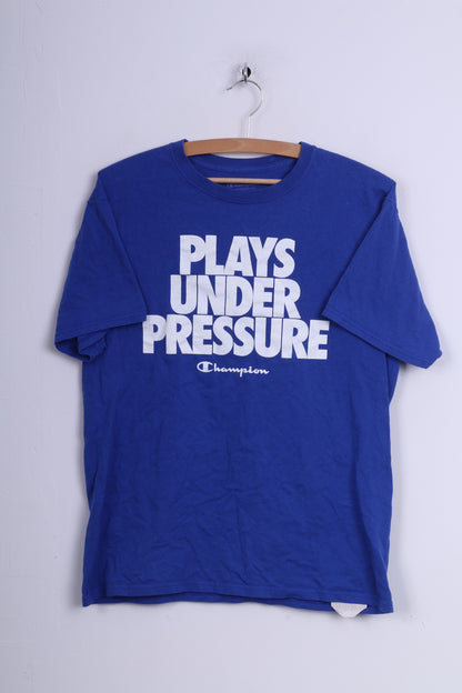 Champion T-Shirt M Ras du Cou Homme Coton Bleu Plays Under Pressure