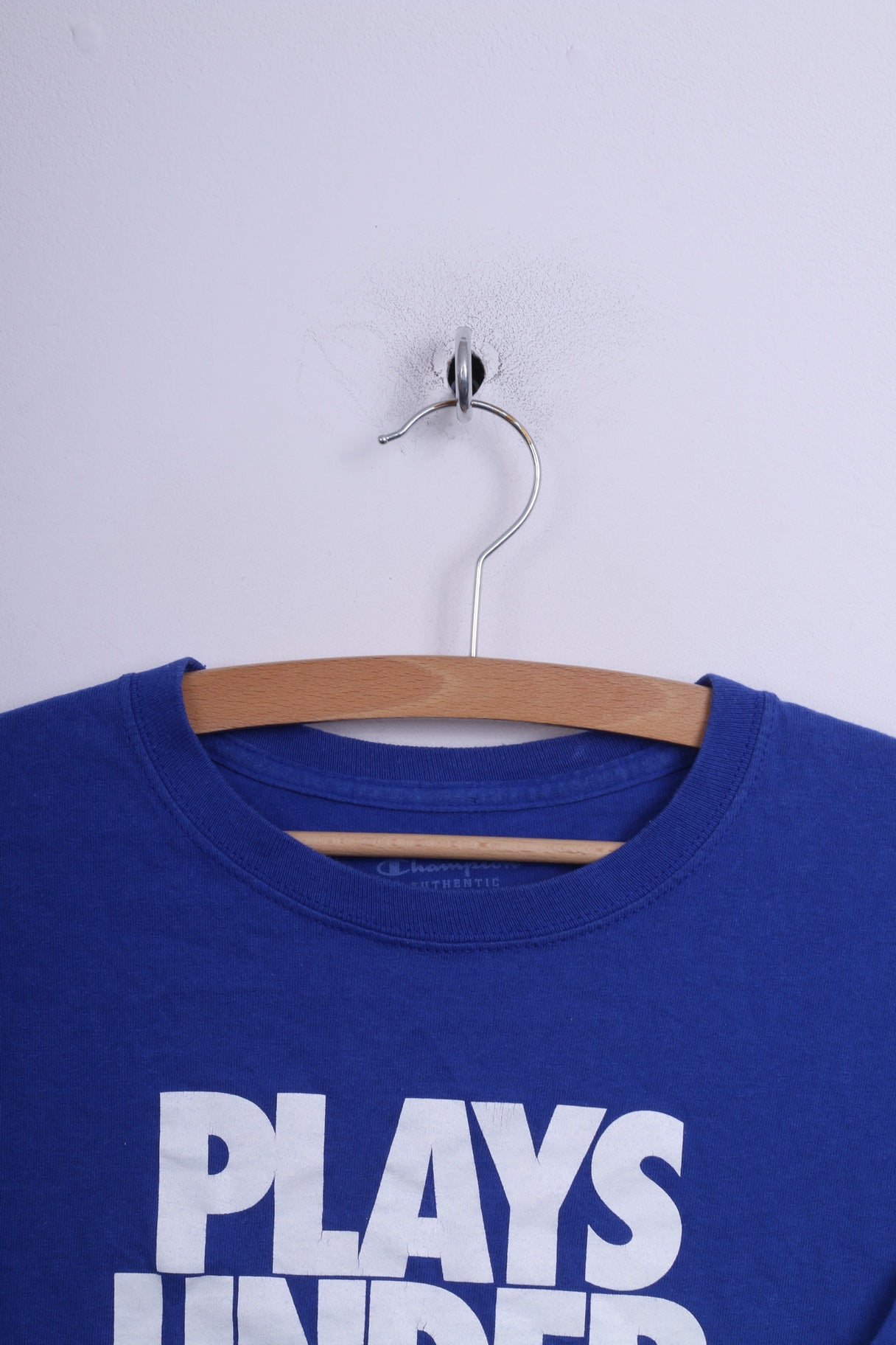 Champion T-Shirt M Ras du Cou Homme Coton Bleu Plays Under Pressure